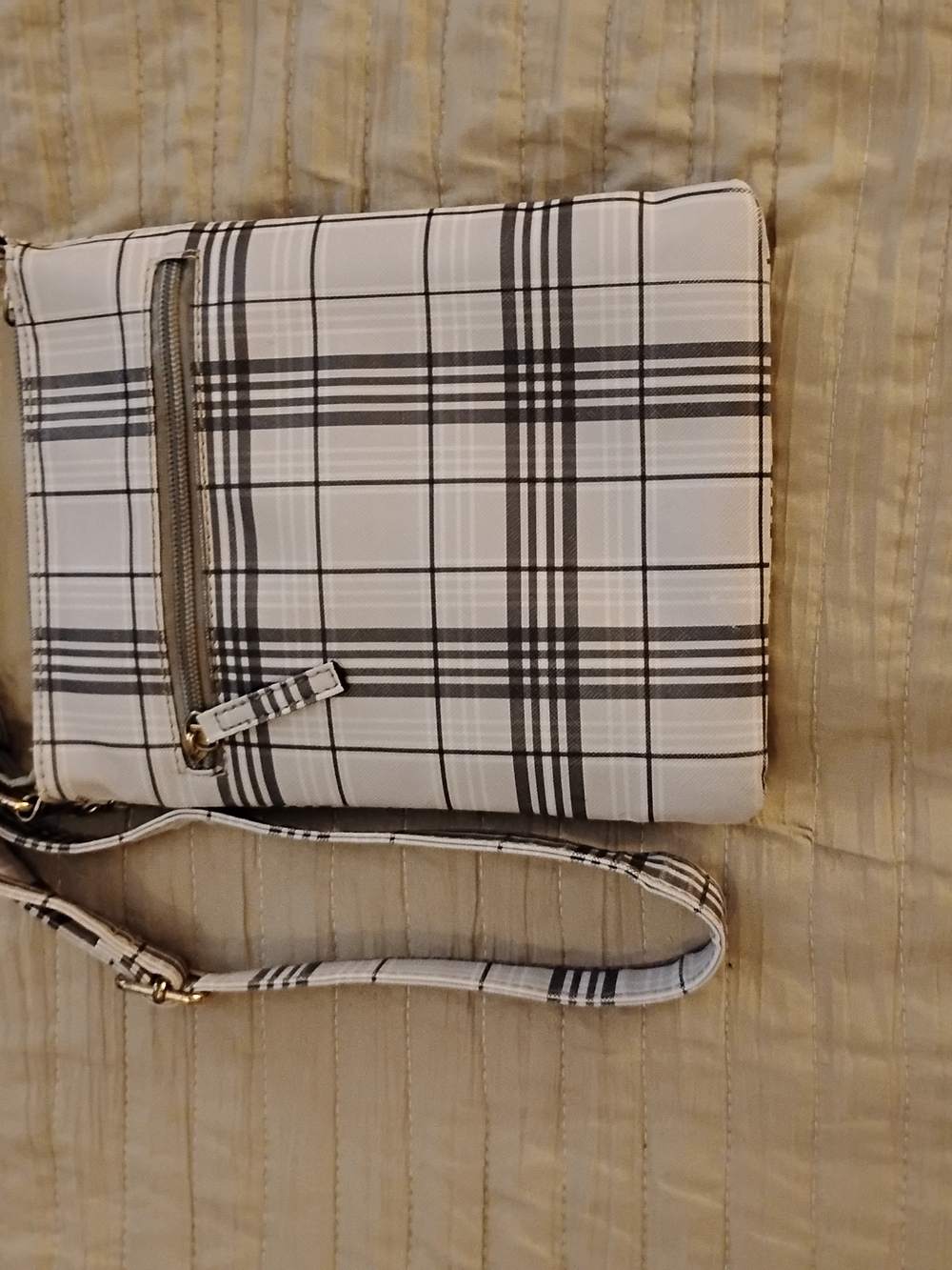 NWOT Gray & White Plaid Crossbody Bag / Slim Messenger Purse